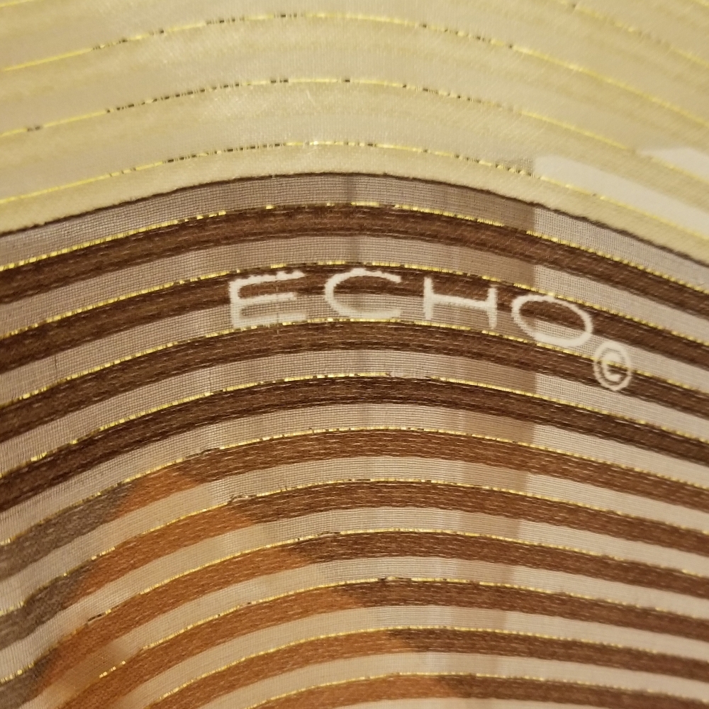 ECHO NY Square Silk Scarf Metallic Bronze Geometric Print - Picture 2 of 10